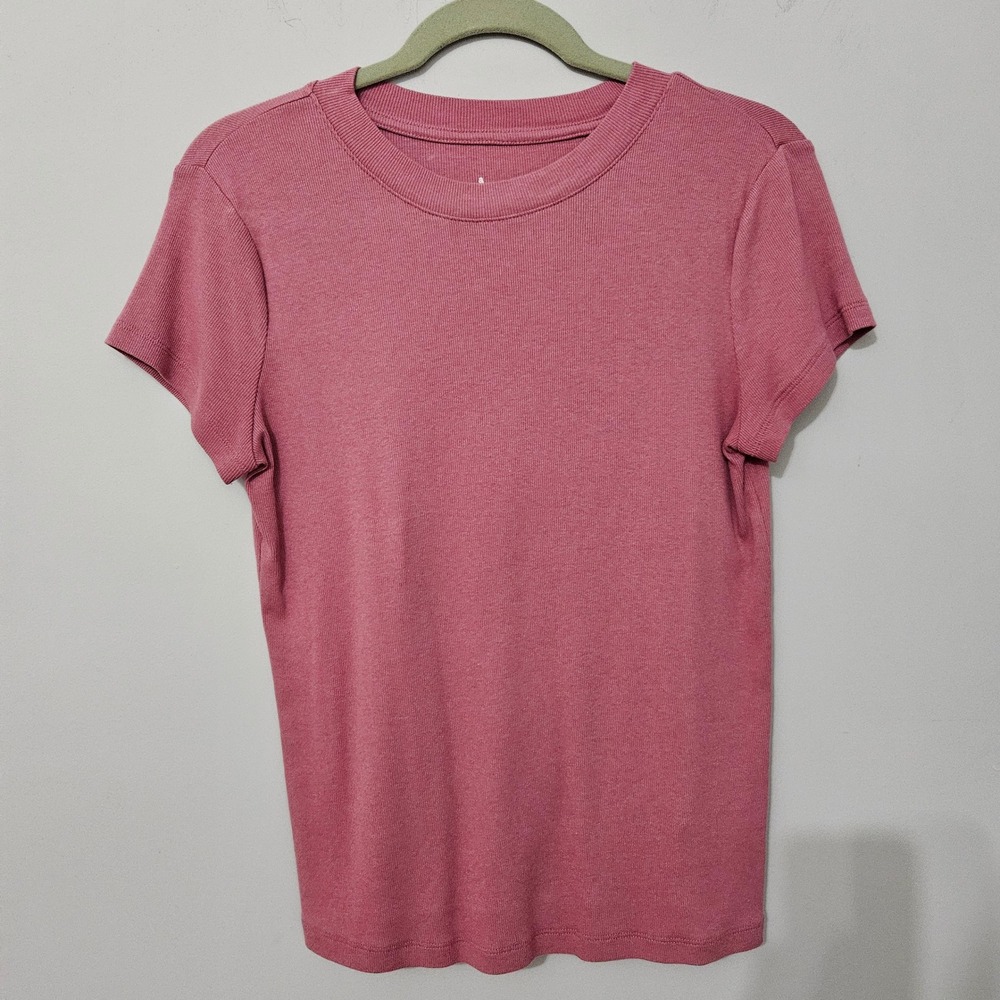 A New Day Womens Ribbed Short Sleeve T-Shirt 2 Pack Mauve Taupe Large Casual - Picture 2 of 10